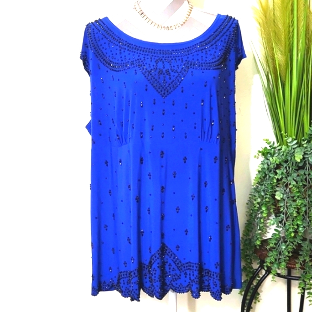 Collection Dressbarn Embellished Sleeveless Elegant Royal Blue Blouse